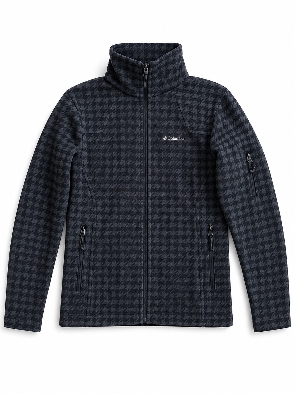 Columbia Houndstooth Full Zip Fleece Jacket Black Gray Size Small